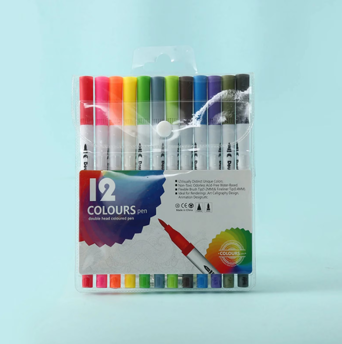 Set de 12 markere colorate cu capete duble, pentru desen si activitati creative [2]