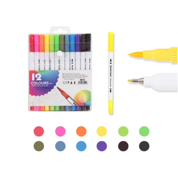 Set de 12 markere colorate cu capete duble, pentru desen si activitati creative [3]