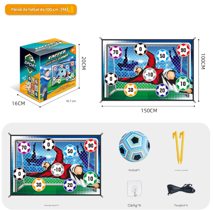Set Fotbal Portabil pentru Copii – Minge cu Scai, Plansa din Material textil, 100 x 150 cm [3]