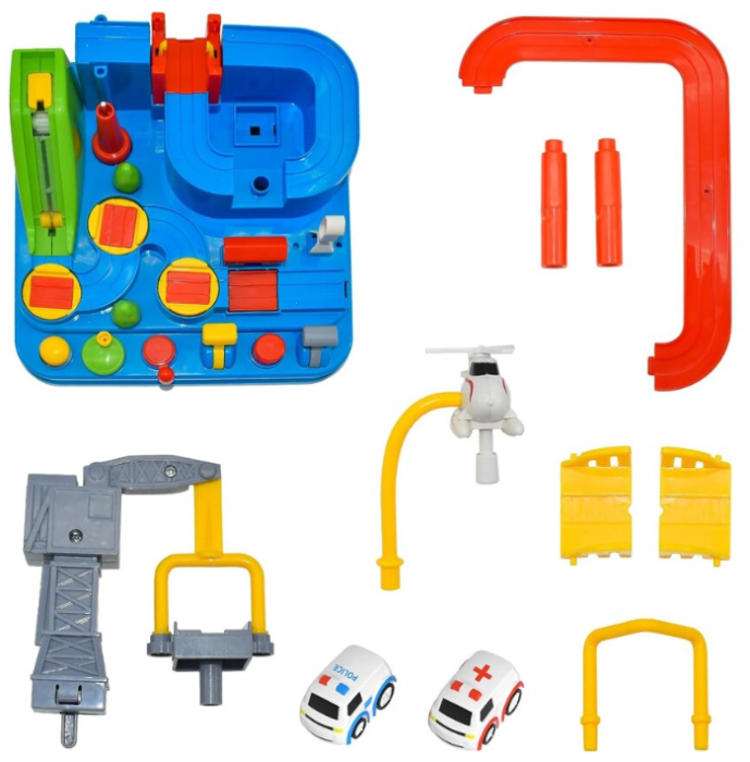 Set interactiv pista de masini, traseu cu obstacole, elemente mobile, butoane control, 2 masinute, jucarie Interactiva, pentru Copii, Baieti si Fete, + 3 ani, Multicolor [5]