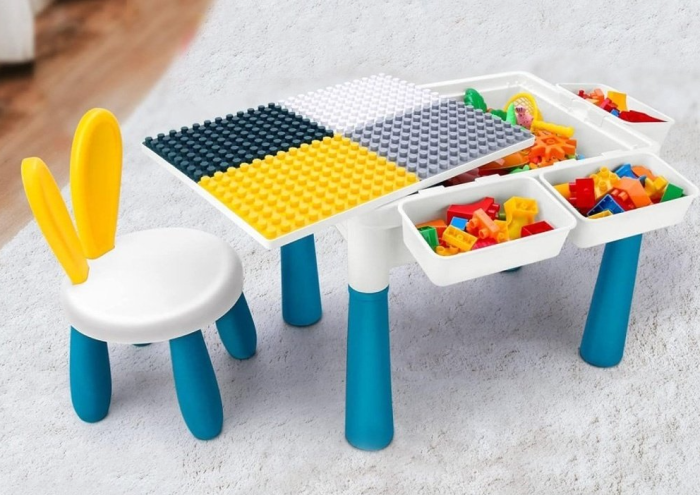 Set masa activitati de joaca - 6 in 1 - cu 218 piese de constructie, scaunel si spatii de depozitare - Parcul distractiei [6]