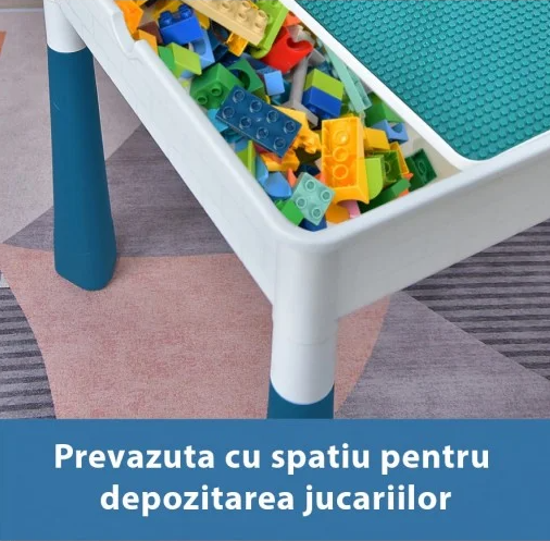 Set masa activitati de joaca - 6 in 1 - cu 218 piese de constructie, scaunel si spatii de depozitare - Parcul distractiei [8]