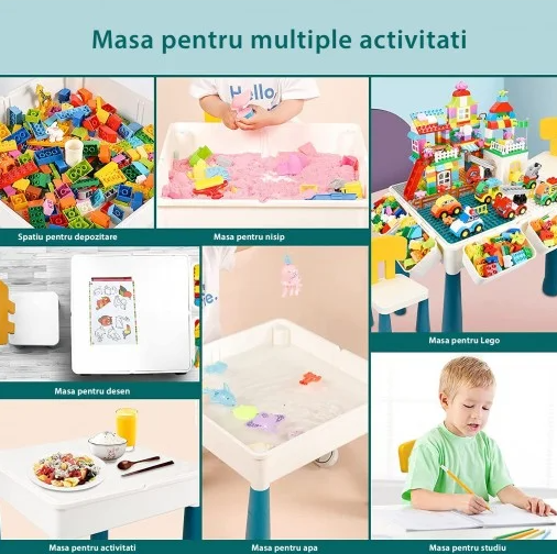 Set masa activitati de joaca - 6 in 1 - cu 218 piese de constructie, scaunel si spatii de depozitare - Parcul distractiei [9]