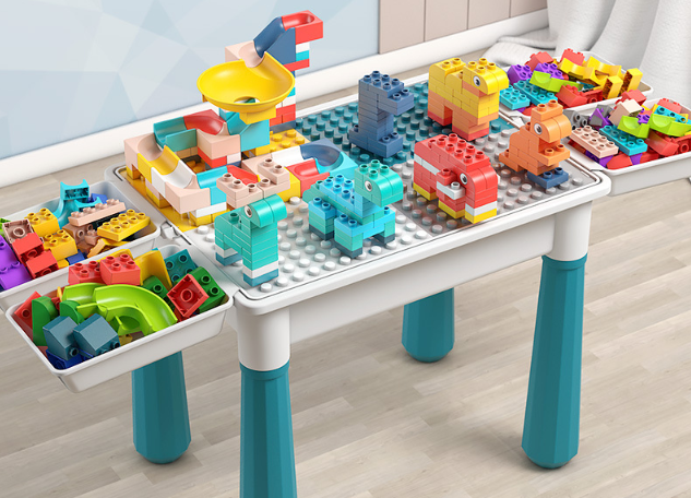 Set masa activitati de joaca - 6 in 1 - cu 218 piese de constructie, scaunel si spatii de depozitare - Parcul distractiei [3]