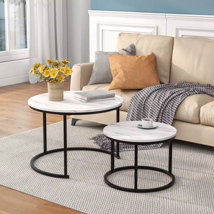 Set masute cafea, 68 x 48 cm / 48 x 40 cm, culoare alb [2]