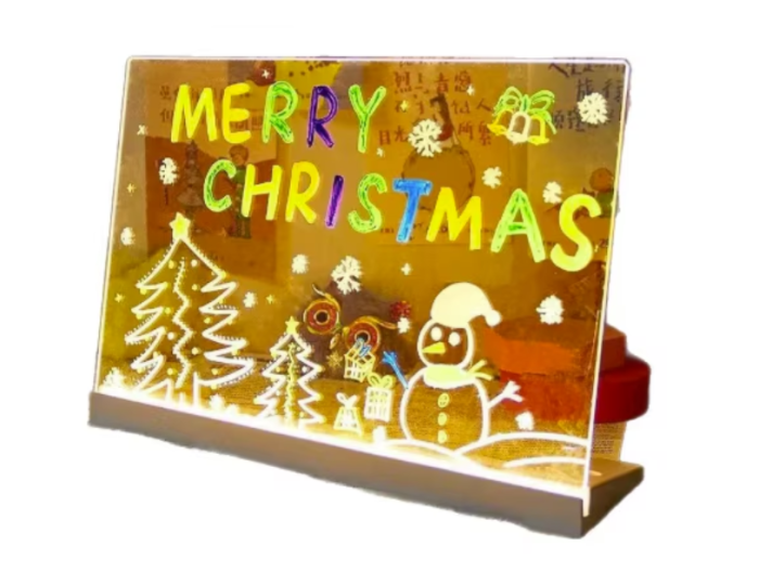 Tabla interactiva cu iluminare LED, 30x20cm, cu suport, arilica si reutilizabila, markere colorate – pentru mesaje, desene si decoratiuni [3]