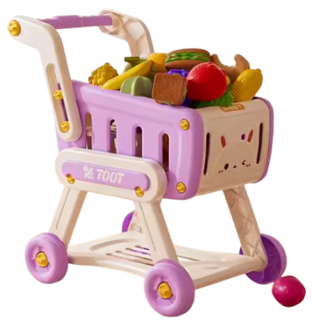 Produse - Carucior mov de Cumparaturi pentru Copii, 32 x Fructe si legume aleatorii