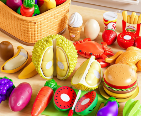 Carucior rosu de Cumparaturi pentru Copii, 32 x Fructe si legume aleatorii [2]