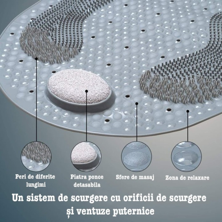 Covor de baie antiderapant, pentru cada/dus, cu piatra, perii spuma, ventuze fixare, 80 x 40 cm [3]