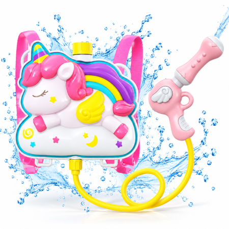 Jocuri de exterior - Ghiozdan cu apa și pistol, pentru copii, rezervor 2L, Model Unicorn