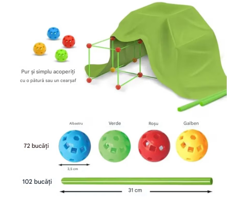 Jucarii - Kit de constructie fort pentru copii, 174 piese, jucarie creativa pentru interior si aer liber, DYI