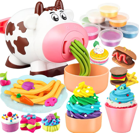 Jucarii - Kit pentru modelarea plastilinei -Set interactiv cu 19 piese si 8 culori - Creeaza si modeleaza cu vaca jucausa