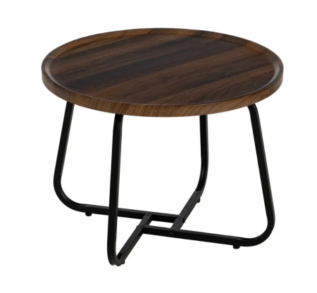 Mese - Masuta cafea rotunda pentru living 70 cm, masa laterala moderna cu blat culoare nuc si picioare metalice