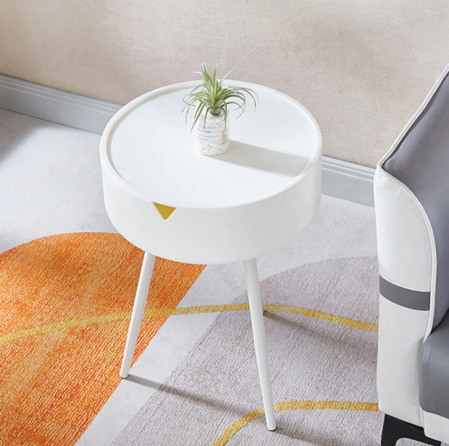 Mobilier casa - Masuta de cafea, diametru 40, cu spatiu depozitare, culoare alb