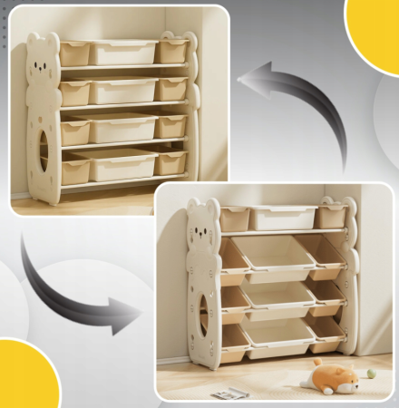 Organizator pentru jucarii si carti – 12 spatii de depozitare, Tematica Ursulet, Alb [3]