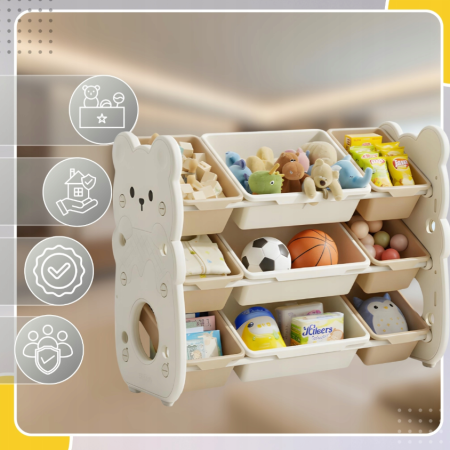 Organizator pentru jucarii si carti – 12 spatii de depozitare, Tematica Ursulet, Alb [1]