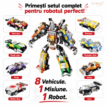 Jucarii pentru creativitate - Racing Force 8 în 1 – Set de construcție cu 8 vehicule formand un robot din 786 piese, 6+
