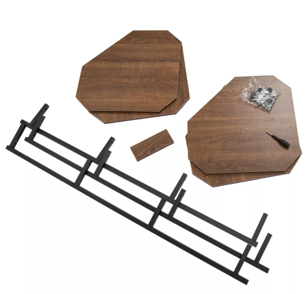 Raft de colt/biblioteca/suport plante cu 5 etaje, design industrial, maro rustic si negru – pentru living, dormitor sau birou [2]