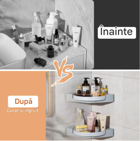 Auxiliare - Raft pentru depozitare, Rotativ 360°, Organizator baie sau bucatarie, Permite scurgerea apei