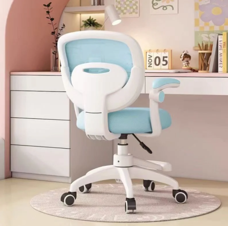 Mobilier copil - Scaun de birou, hidraulic si pivotant, pentru copii, rotativ cu sezut din spuma, spatar ergonomic, culoare Albastru