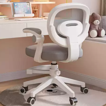 Scaun de birou, hidraulic si pivotant, pentru copii, rotativ cu sezut din spuma, spatar ergonomic, culoare gri [1]