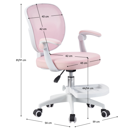 Scaun de birou, hidraulic si pivotant, pentru copii, rotativ cu sezut din spuma, spatar ergonomic, culoare roz [3]