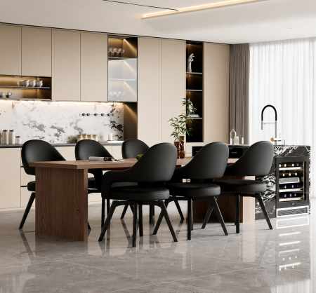 Scaune - Scaun Dining Rotativ OLYVELLE Black - 360°, Tapitat, Design Premium Modern