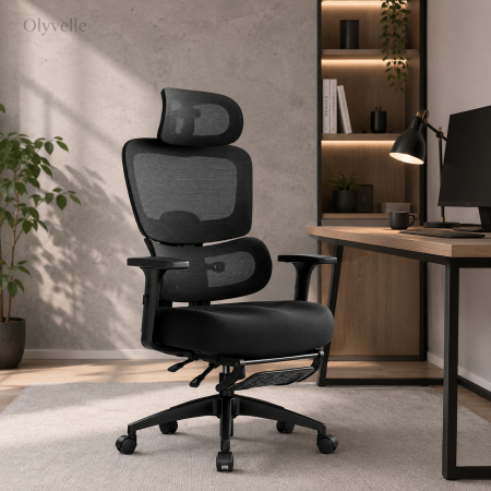 Scaune - Scaun Ergonomic Textil Office Premium – Suport Lombar Reglabil, Headrest & Brațe 3D, Rotativ 360°