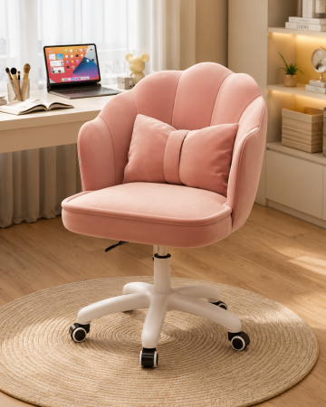 Scaune pentru copii - Scaun hidraulic cu spatar si roti - pentru copii, din catifea, elegant ergonomic rotativ cu inaltime reglabila, roz