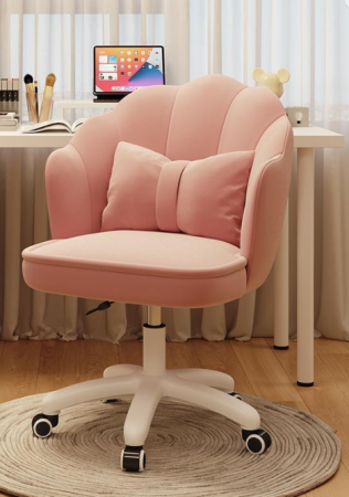 Scaun hidraulic cu spatar si roti - pentru copii, din catifea, elegant ergonomic rotativ cu inaltime reglabila, roz [1]