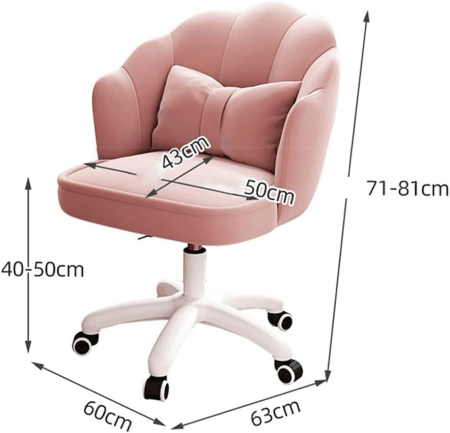 Scaun hidraulic cu spatar si roti - pentru copii, din catifea, elegant ergonomic rotativ cu inaltime reglabila, roz [4]