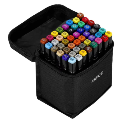 Auxiliare - Set 48 de Carioci/markere cu varf dublu si geanta de depozitare inclusa