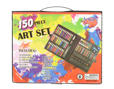Set creativ pentru desen si pictura destinat copiilor, 150 bucati carioci, creioane, creioane cerate, acuarele [2]