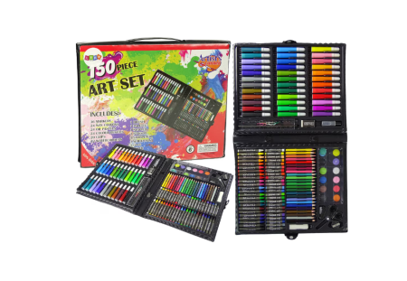 Set creativ pentru desen si pictura destinat copiilor, 150 bucati carioci, creioane, creioane cerate, acuarele [3]