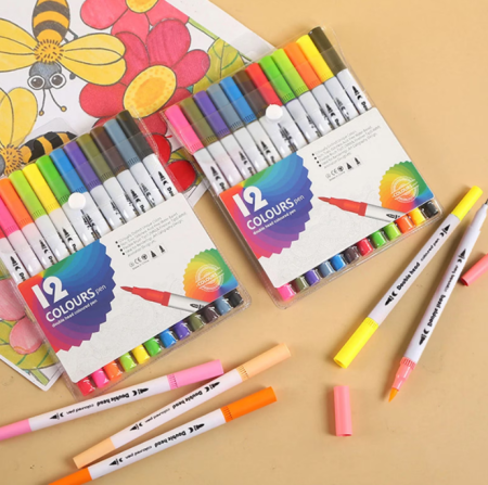 Auxiliare - Set de 12 markere colorate cu capete duble, pentru desen si activitati creative