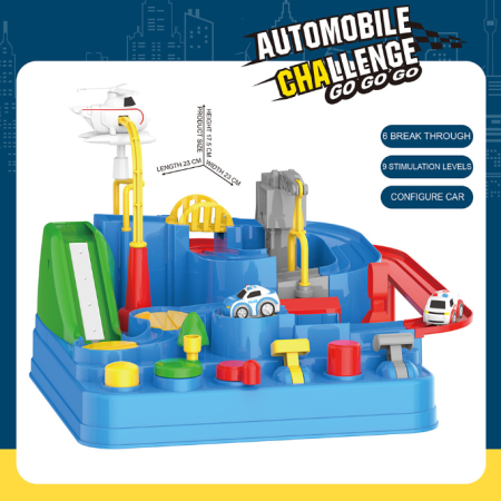 Jucarii - Set interactiv pista de masini, traseu cu obstacole, elemente mobile, butoane control, 2 masinute, jucarie Interactiva, pentru Copii, Baieti si Fete, + 3 ani, Multicolor