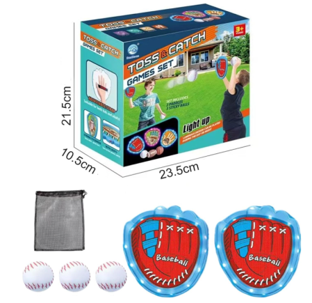 Jucarii - Set joc interactiv arunca si prinde – 2 Palete/manusi si 3 mingi cu scai/velcro, pentru copii, de exterior