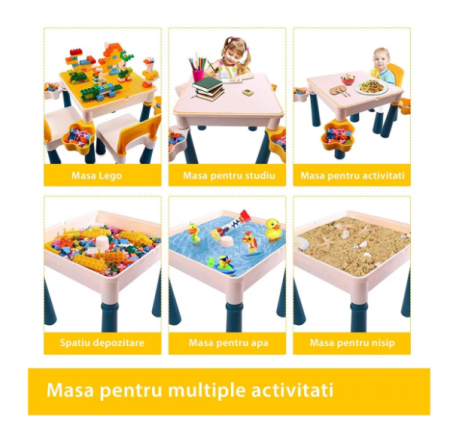 Set masa activitati de joaca - 6 in 1 - cu 218 piese de constructie, scaunel si spatii de depozitare - Parcul distractiei [4]