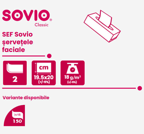 Șervețele faciale Sovio, 2 straturi, foldate – 150 buc [4]