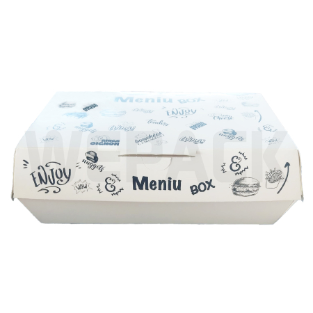 Cutii pentru meniuri din Carton - Cutie carton meniu alb cu print negru „Enjoy”, 195×110×72 mm, 100 buc/set