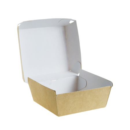 Cutii pentru meniuri din Carton - Cutii hamburger medii din carton, color/kraft, 125×111 mm, 100 buc/set