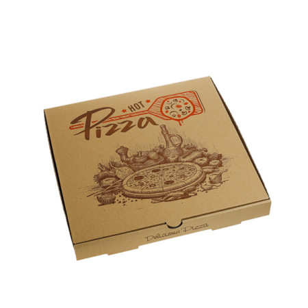 Cutii pentru meniuri din Carton - Cutii Pizza 320×320×35 mm “HOT PIZZA” – Carton Kraft Color, 100 buc/pachet