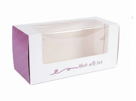 TOATE PRODUSELE - Cutii prajituri cu fereastra alb-mov 20x10x10 cm – set 25 buc