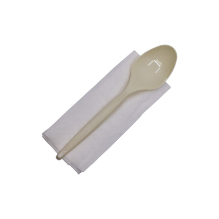 Tacamuri - Set tacâm lingură + șervețel, 167 mm, PLA alb