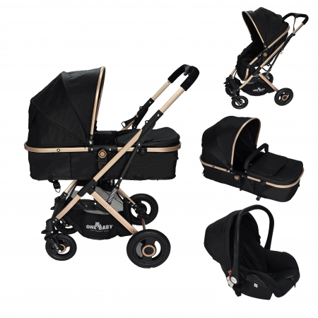 Carucioare Copii - Carucior OneBaby Negru 3 in 1