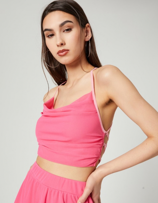 Top cropped cu bretele încrucișate roz VIERVIER Joselyn – One Shop Brands [2]