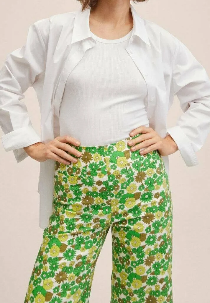 Pantaloni Mango verzi cu imprimeu floral [5]