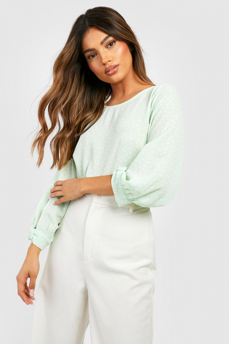 Bluza verde cu buline și mâneci cu fundă Boohoo – One Shop Brands [3]