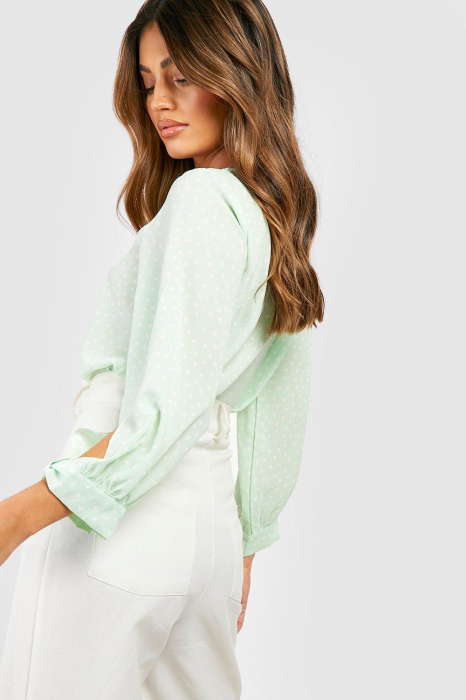 Bluza verde cu buline și mâneci cu fundă Boohoo – One Shop Brands [4]