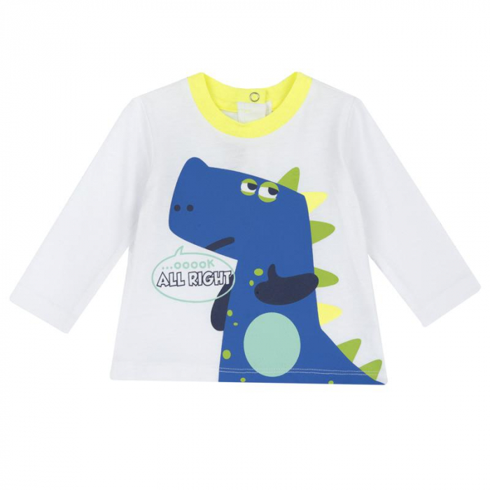 Tricou băieți Chicco alb cu dinozaur – mânecă lungă & imprimeu vesel [1]